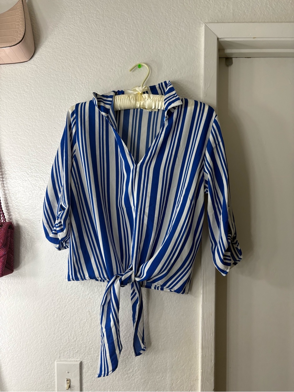 Love Blue and White Striped Tie-Front Blouse